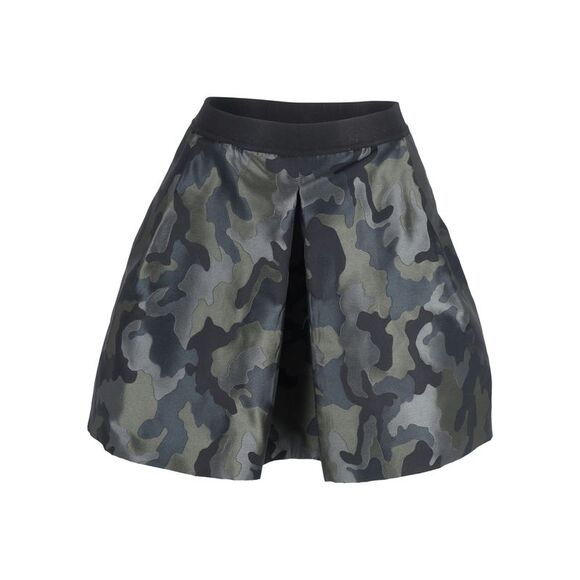 Pinko Camou Pleated Mini Skirt in Olive Green Polyester